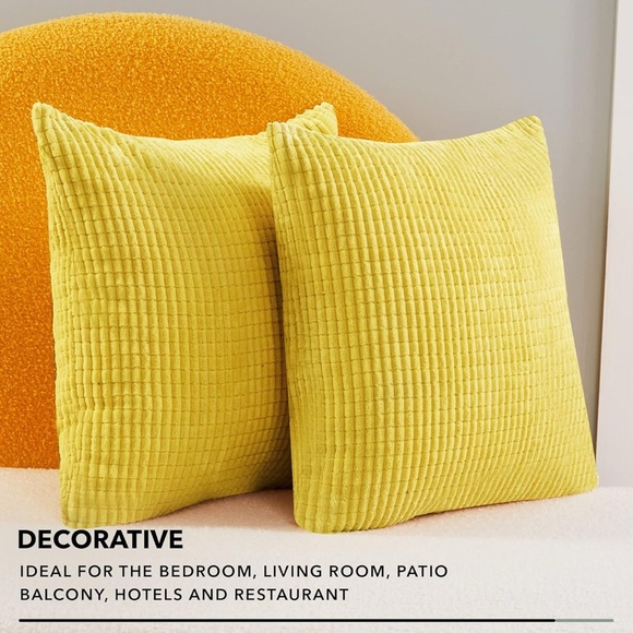 NWT set of 2 Deconovo yellow Plush Corduroy Pillow Covers 16” x 16” - Picture 2 of 8